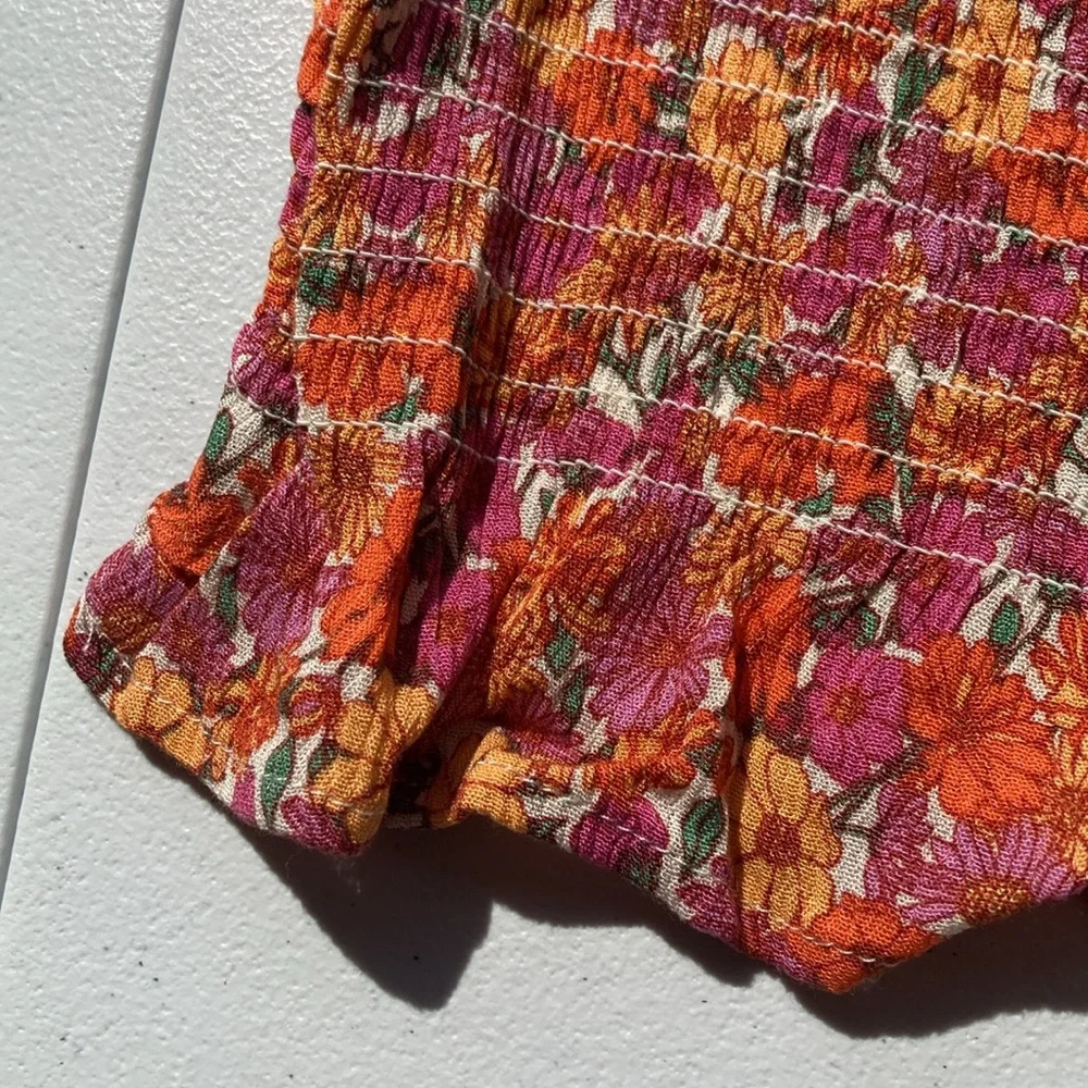 3/$24 SO crop top floral print smocked bodice puff sleeve boho cottagecore L jr - Picture 6 of 17